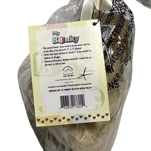 My Banky Blanket Plush Button Bear Billy Security Blankie 15" x 15" NWT - Picture 5 of 7